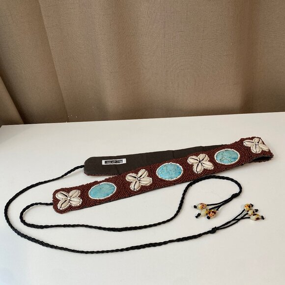Betty Belts Accessories - Betty Belts Beaded Shell Belt w/ Turquoise Stone & Long‎ Tassels 29"